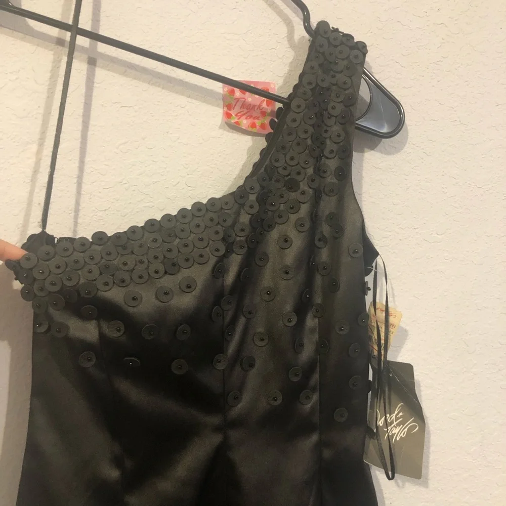 ABS Allen Schwartz Black One Shoulder Mini Dress - Picture 7 of 10